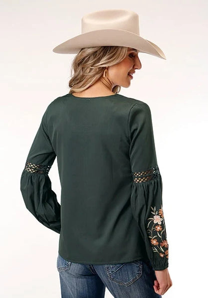 Roper 1792 Poly Crepe (Grey) - Women's Western Blouse
