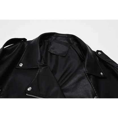 PU Faux Leather Jacket Women Loose Sashes Casual Biker Jackets Outwear Female Tops BF Style Black Leather Jacket Coat